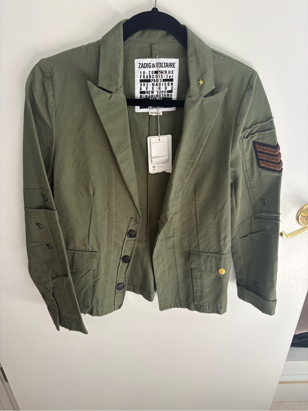 Zadig & Voltaire Olive Military-Style Blazer with Patch Details